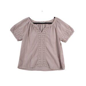 Lucky Brand Womens Blush Cotton Crochet Accent Peasant Top L